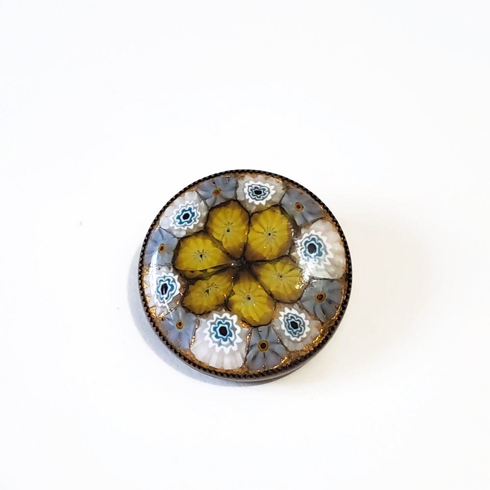 Vintage Murano Millefiori Glass Pin Brooch Signed Harris